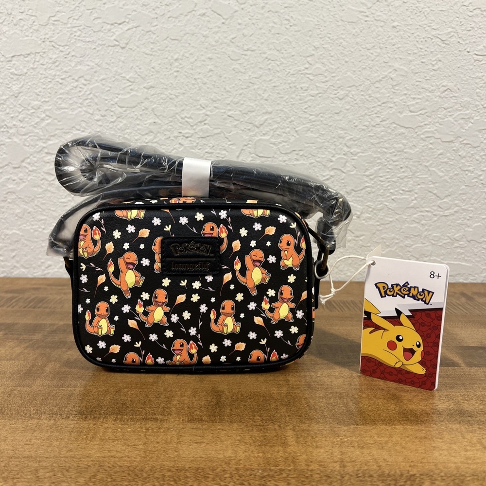 Loungefly Pokemon Charmander‎ Black Floral Crossbody Bag NWT